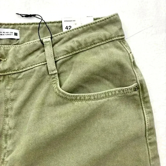NWT Zara Sage Green High Waist 100% Cotton Raw Hem Ankle Straight Jean Size 10 - Picture 11 of 15